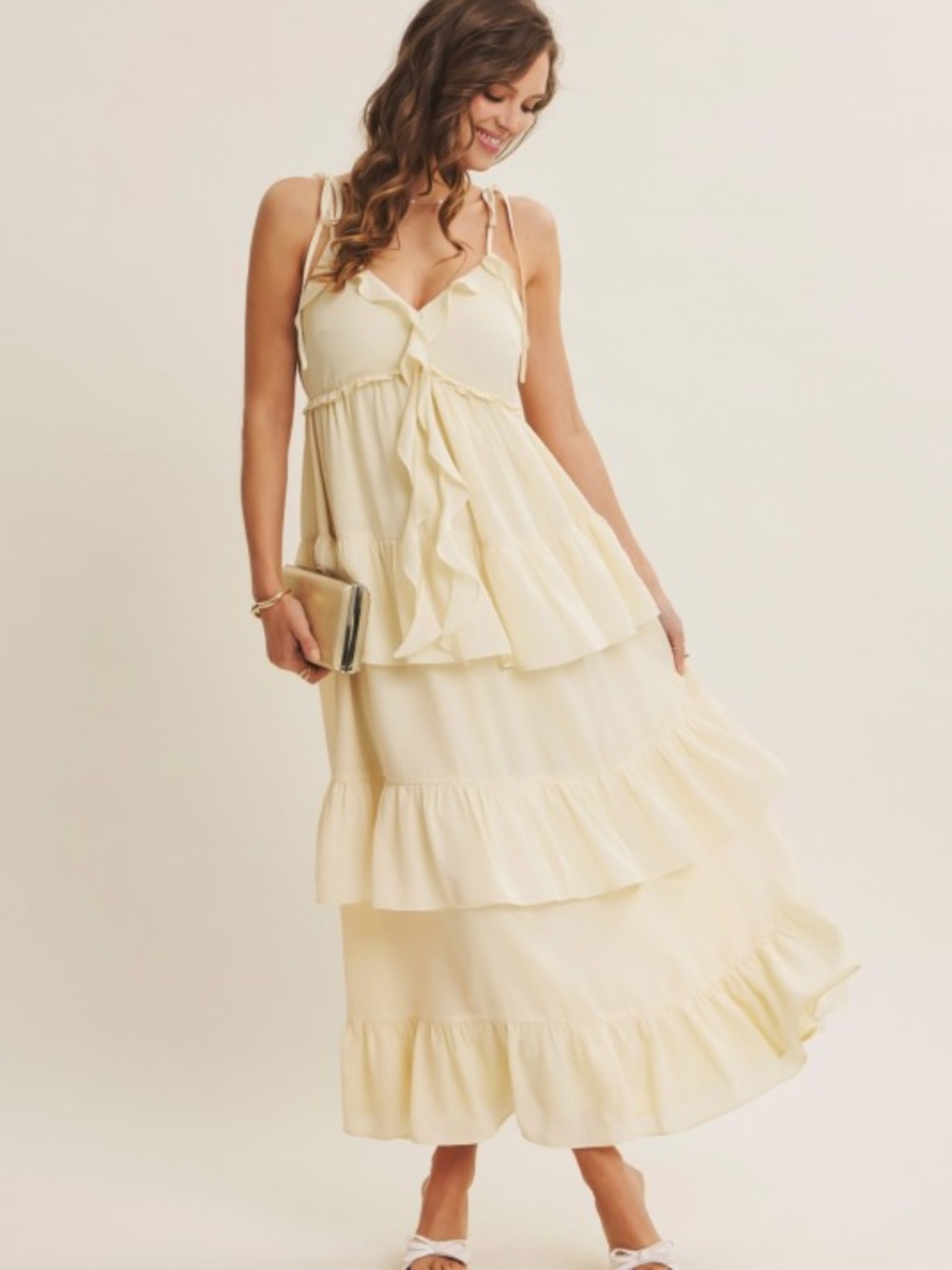 Call For Romance Ruffled Wool Dobby Maxi Dress